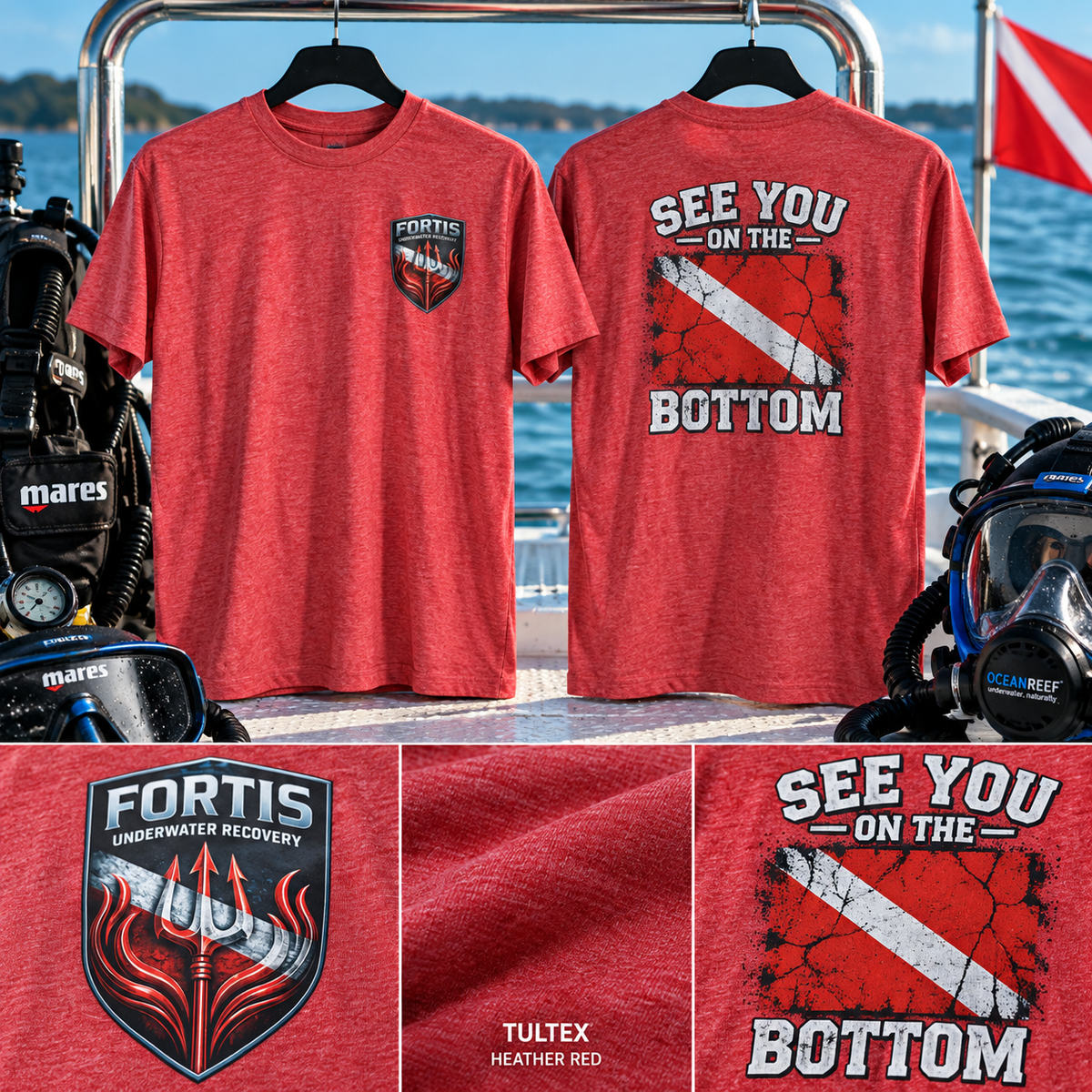 Fortis Underwater Recovery "See You On The Bottom" T-Shirt – Heather Red