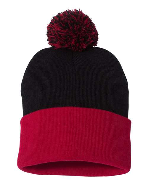 Custom Patched Beanie - 12" Pom-Pom Cuffed Beanie - SP15
